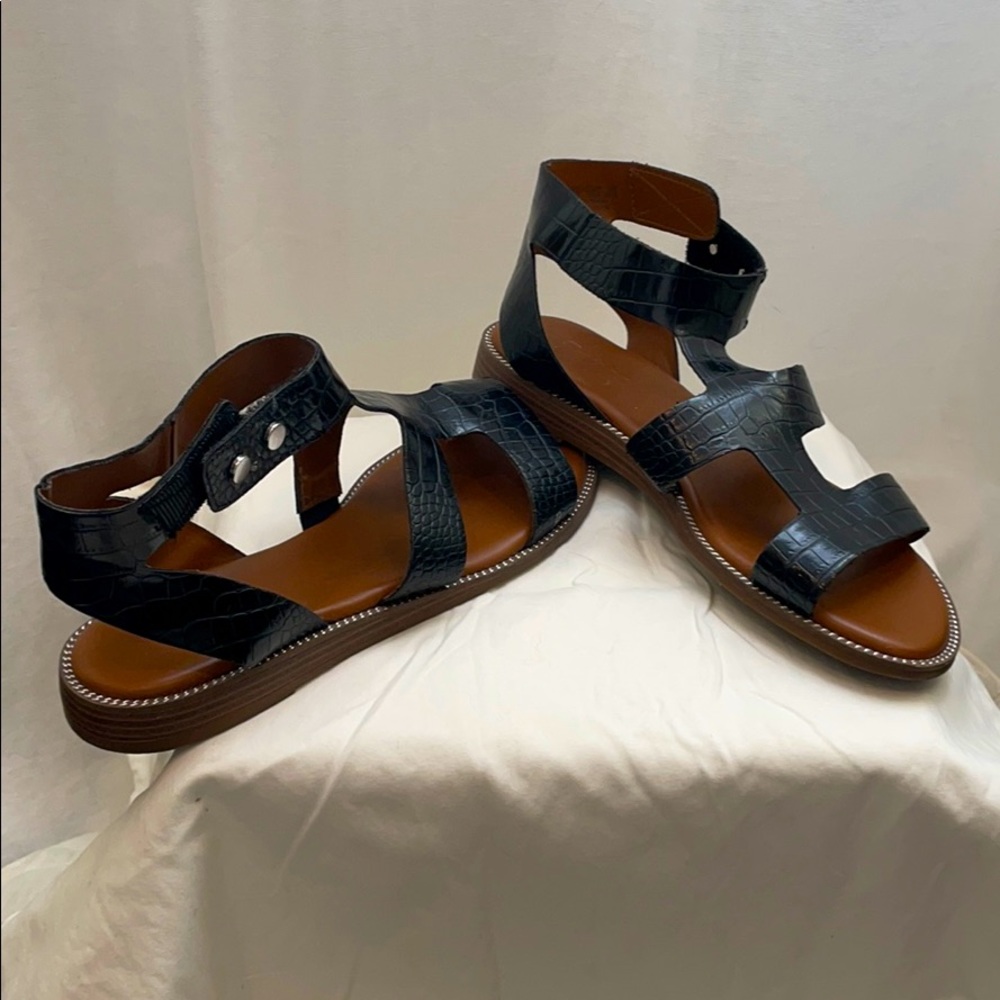 Franco Sarto Gladiator Black Leather Snake Sandal